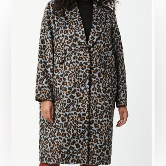 Bernardo Blue Leopard Coat Size 2X New Pockets Hidden Button Down Heavy - Picture 1 of 9